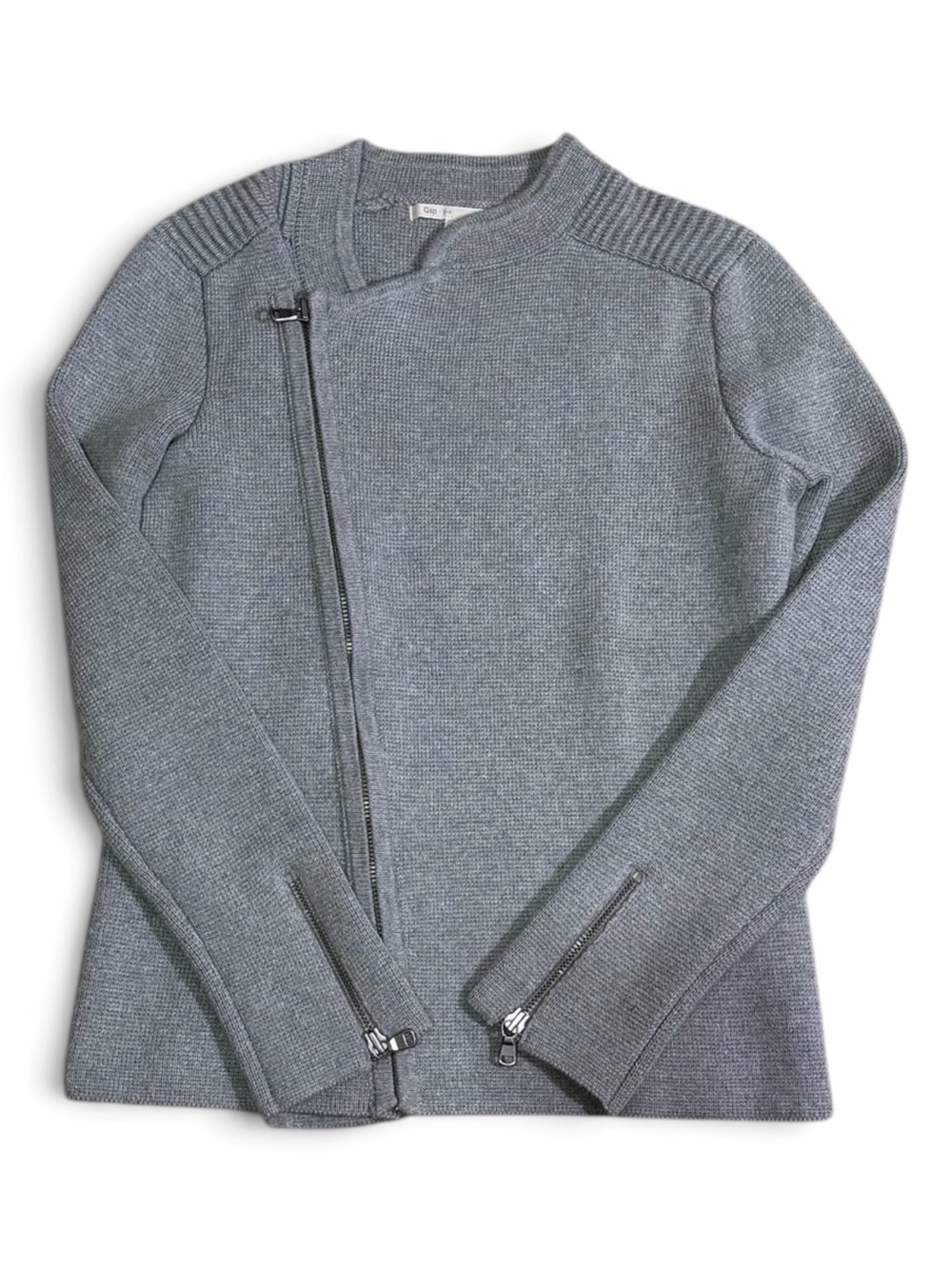 Gap Asymmetrical Zip Moto Cardigan Sweater Jacket Grey Size Small
